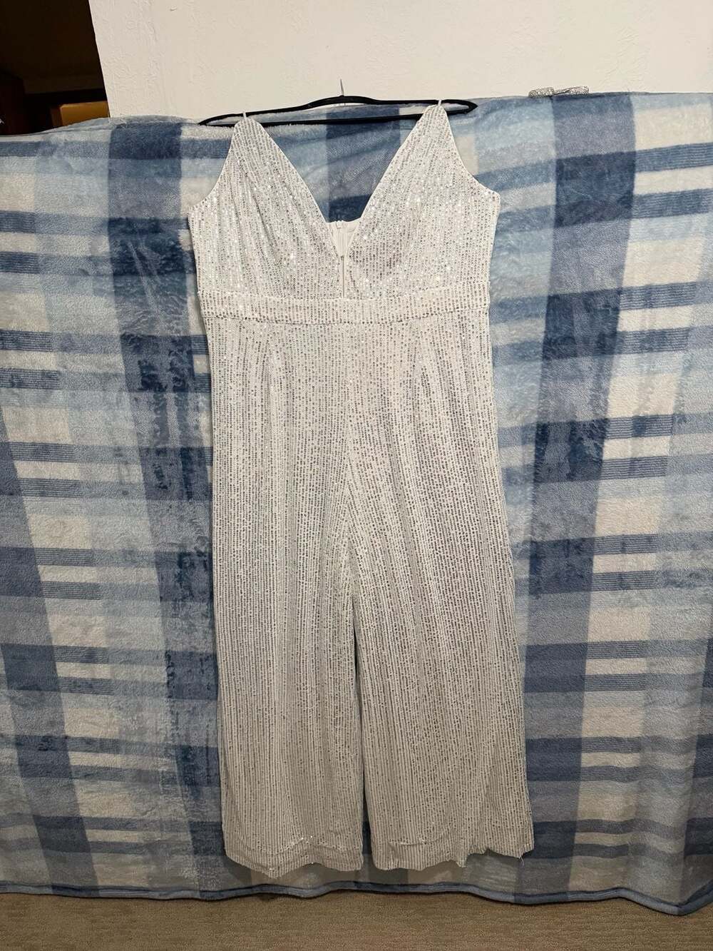 Double Crazy Women's Deep V-Neck Sleeveless Wide Leg Sequin Jumpsuit 1XL